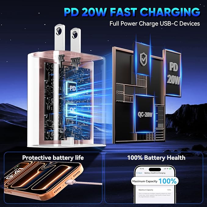Phone 17 16 15 Pro Charger Fast Charging, 20W USB C Fast Charger Block with 10FT Long Type C Chargers Fast Charging Cable Cord for Phone 17/17 Pro/17 Pro Max/Air/16 Pro Max/16 Pro/15Pro Max/Pro, S24