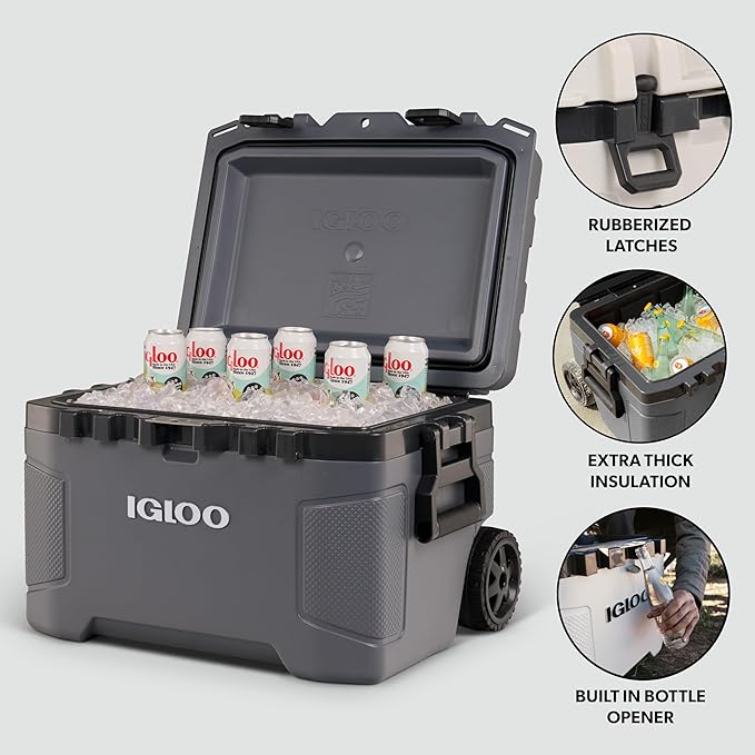 Igloo Trailmate 52Qt Wheeled Cooler, Insulated Hard Shell Ice Chest, Carbonite