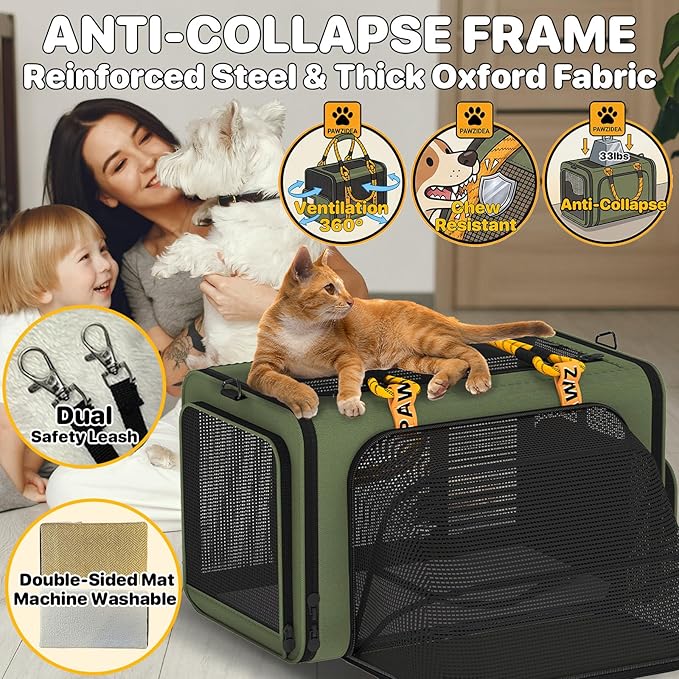 PAWZIDEA Large Pet Carrier Expandable, 24"×16"×16" Soft-Sided Cat Carrier for 2–4 Cats up 55lb, Portable & Collapsible Small Medium Dog Travel Crate for Car, XL Storage Pocket, ID Card, Shoulder Strap
