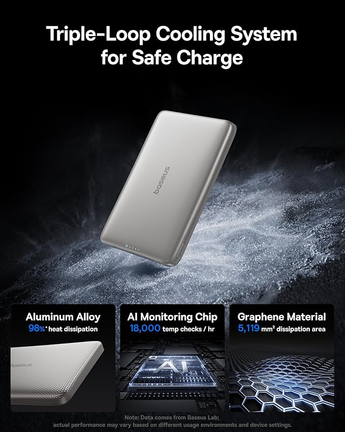 Baseus Picogo Magsafe Portable Charger, Qi2 15W 0.5" Ultra Slim 10000mAh Wireless Power Bank, 27W Fast Charging Magnetic Battery Pack with USB-C for iPhone 17 Pro Max/17 Pro/Air/16/15/14/13/12