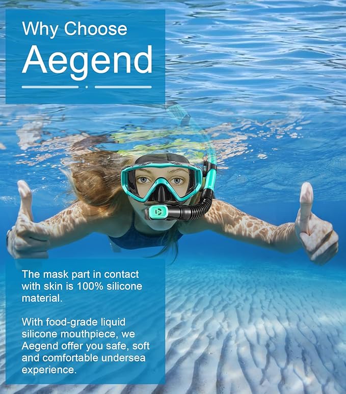 Aegend Snorkeling Gear for Adults Youth Kids, Snorkel Mask with Top Dry Valve - Panoramic View Anti-Leak and Anti-Fog with Mesh Bag for Snorkeling, Scuba Diving, Freediving & Swimming
