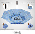 Balios Travel Folding Umbrella with Real Wood Handle Auto Open Close Vented Windproof Canopy - Designed in UK
