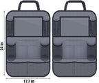 ULEEKA Car Backseat Organizer with 11" Table Holder, 10 Storage Pockets Seat Back Protectors Kick Mats for Kids Toddlers, Travel Accessories, 2 Pack, Gray