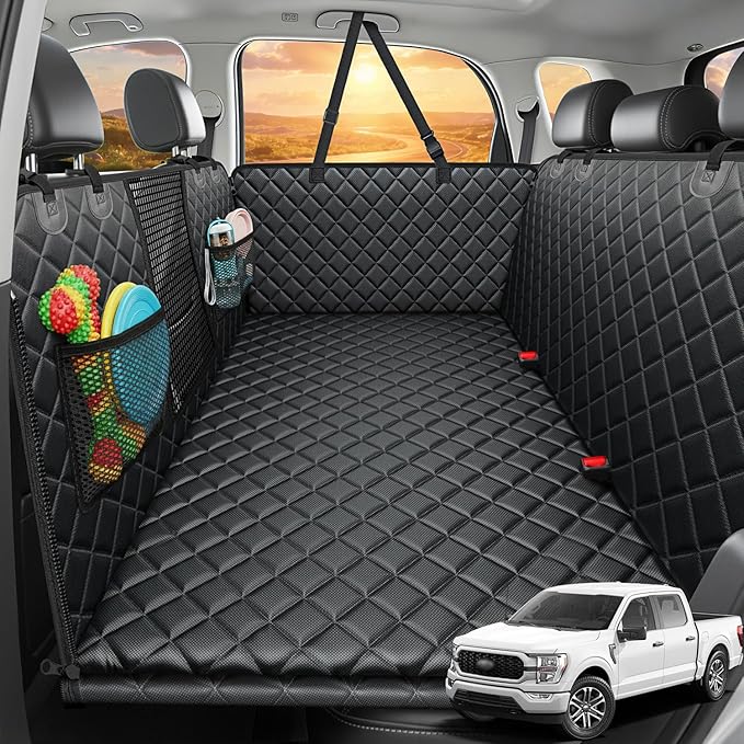 URPOWER 2026 Upgraded Dog Back Seat Extender for Full Size Crew Cab Truck - Large Hard Bottom Dog Car Seat Cover Holds 550lbs, Waterproof Dog Hammock Pet Bed with High-Density Foam Non-Slip