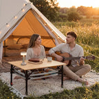 Join Nature Bamboo Camping Table, Adjustable Height Folding Outdoor Table with Aluminum Frame, Portable Camp Table with Carry Bag for Camping, RV, Picnic & Tailgating