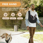 Adjustable Dog Carrier Sling - Hand-Free Dog Carriers for Small Dogs and Cats, Puppy Sling Carrier with Zipper Purse Pocket, Travel Safety Harness, Puppy Essentials (Black)
