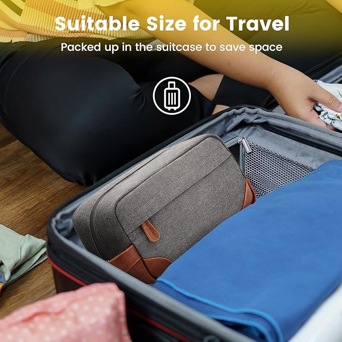 Vorspack Travel Toiletry Bag - Hanging Toiletry Bag for Men Water Resistant Canvas Shaving Bag with Large Capacity for Travel - Light Grey