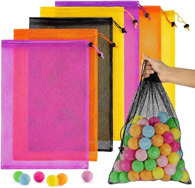 7PCS Colorful Mesh Drawstring Bag - Mesh Bag 18x12 Inch Breathable Nylon Mesh Storage Bag with Drawstring Closure Lightweight Net Organizer for Travel, Home, Gym, Daily Essentials