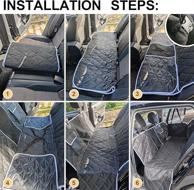 AULDEY Dog Car Seat Cover, Waterproof with Mesh Window and Storage Pocket, Durable Scratchproof Nonslip Dog Car Hammock with Universal Size Fits for Cars/Trucks/SUV