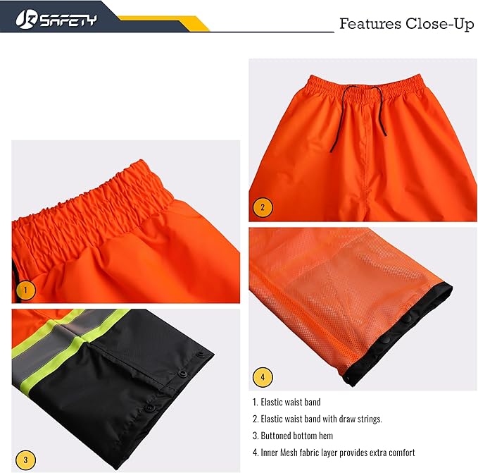 JKSafety Hi-Vis Reflective Safety Rain Jacket and Pants for Men Women Waterproof Rain Gears for Farming Fishing Work HV Rain Suit with Inner Mesh Lining and Pockets (117-Orange L)