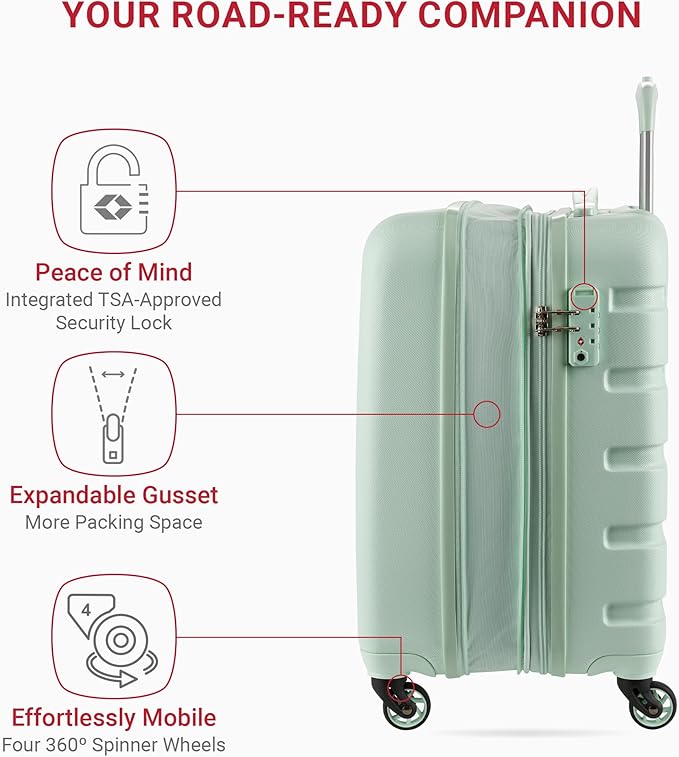 SwissGear 7366 Signature Hardside Expandable Luggage with Spinner Wheels, TSA Lock, Cup-Holder, Clearly Aqua, Carry-On 19-Inch