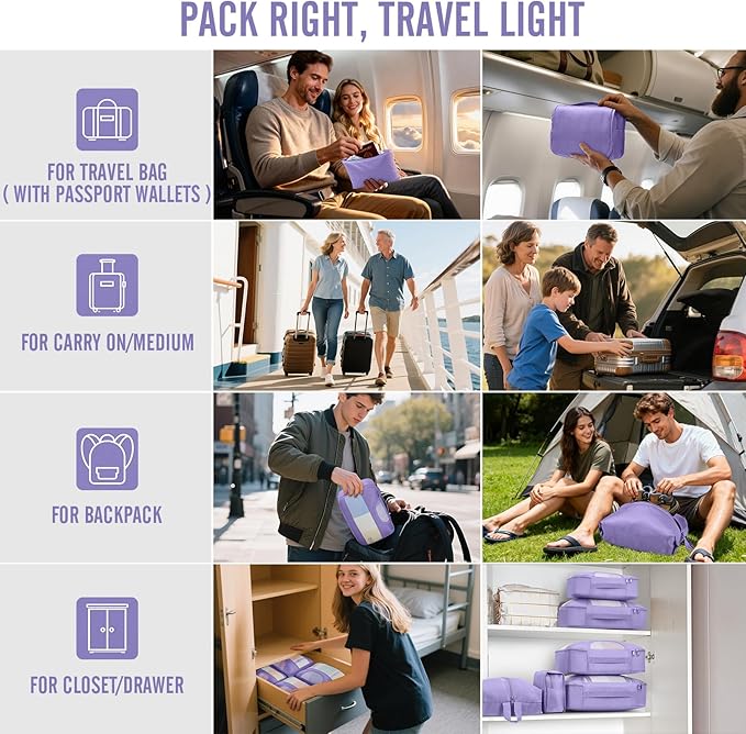 Veken 8 Set Packing Cubes for Travel Essentials, Suitcase Organizer Bags in 4 Sizes, Carry-On Luggage Accessories with Large Laundry & Hanging Toiletry Bag, Must-Have for Airplane, Road Trip & Camping