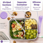 Everusely - Bento Box - Lavender, 60oz / 1.8 L - Extra Large Stainless Steel Lunch Box + Leakproof Condiment Container - 3 Compartment Snack Organizer for On the Go Meals - Freezer & Dishwasher Safe