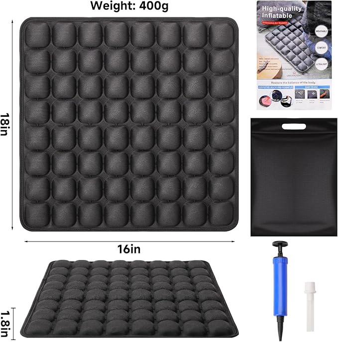 Travel Cushion - 3D Inflatable Pressure Relief Airplane Seat Cushion for Long Flights, Sciatica & Tailbone Pain Relief, Portable Foldable for Car, Office, Wheelchair