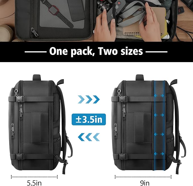 Roomy Carry On Backpack, Expandable Large Capacity Travel Backpack 1-7 Days with LifetimeWarranty,Fits18.4" Laptop,Water Resistant Anti Theft Carry on Laptop Backpack for Men Women,Flight Travel,Black