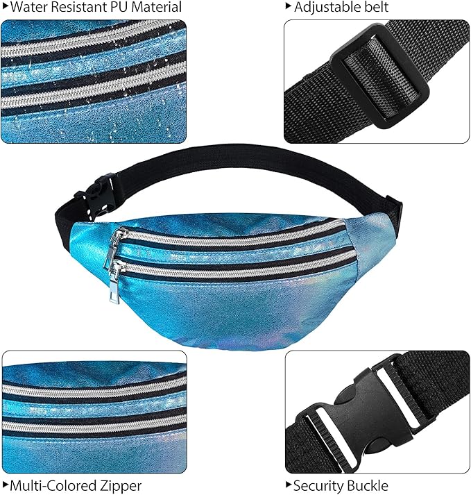 Frienda 2 Pieces Holographic Fanny Pack for Women Colorful Sport Waist Bag Pack