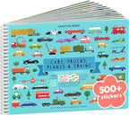 Cars, Trucks, Planes & Trains 500+ Kids Sticker Book by Cupkin Fun Toddler Travel Activity Coloring and Sticker Book, Road Trip Essentials, 12 Coloring Pages + Scenes for Ages 2–8 Years