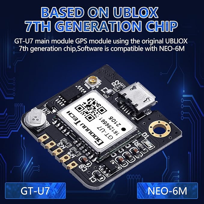 GT-U7 GPS Module Navigation Satellite Positioning NEO-6M Arduino GPS Receiver Compatible with 51 Microcontroller STM32 Arduino UNO R3 with Antenna High Sensitivity Suitable for Vehicles