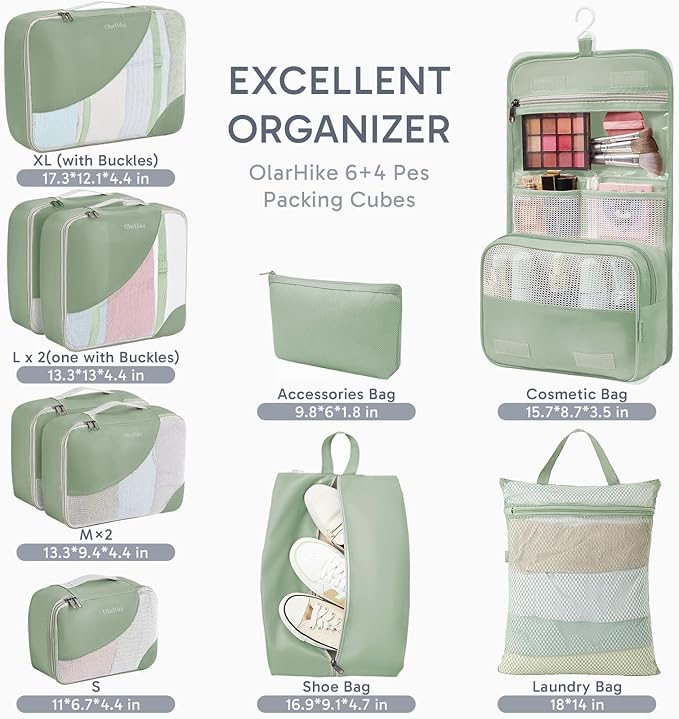 10 Set Packing Cubes for Travel, Gifts for Women Mom,Anti-Tearing Suitcase Organizer,OlarHike Vacation Essentials & Accessories for Cruise Ship