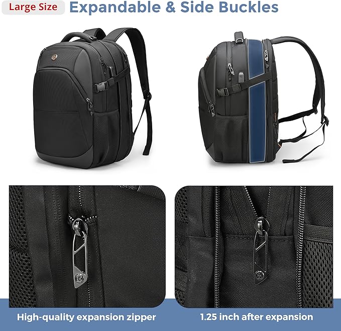 Swissdigital Travel Laptop Backpack, 35L Expandable Large College Laptops Backpack with USB Charging Port for Men and Women Fits 17 Inch Notebook, Black | SD1671-01