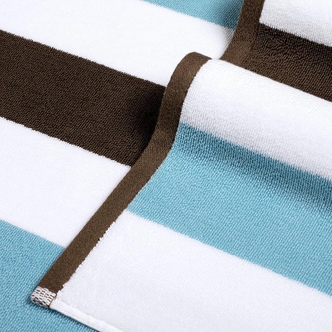 Bornbay Cotton Oversized Beach Towel - Extra Large 40"X70" Big Cute Thick Pool Towel, XL Stitch Beach Towels Striped Blue Brown Swimming Towel for Adults Mens Women