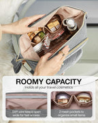BAGSMART Travel Makeup Bag, Cosmetic Bag Make Up Organizer Case, Large Wide-open Pouch for Women Double Layers Purse for Toiletries Accessories Brushes Greey