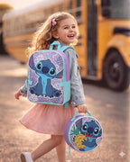 Fast Forward Stitch Kids Backpack and Lunch Box Set - 2 Piece 15 Inch School Backpack With Detachable Lunch Bag Set, Stitch Purple Pineapple