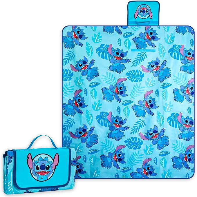 Disney Stitch Picnic Blanket and Pillow Set - Bundle Picnic Blanket, Pillow, Stickers, More | Lilo and Stitch Travel Accessories for Kids