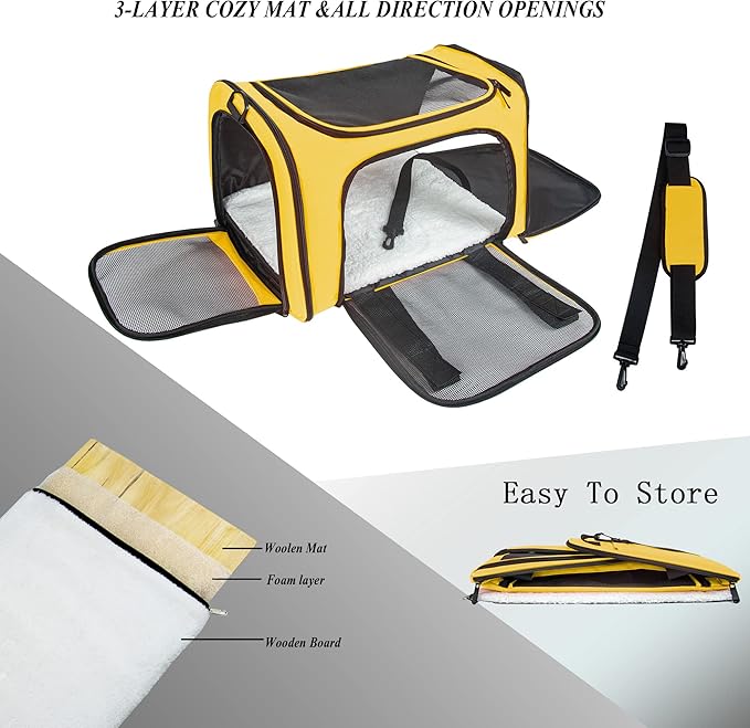 Soft Sided Carrier for Small Medium Cats Dogs ,TSA Airline Approved Collapsible Travel Pet Carrier (Medium, Yellow)