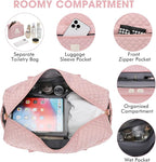 Initial Travel Duffle Bag for Women - Pink Personalized Weekender bags Overnight Bag with Shoe Compartment & Wet Pocket Weekend Tote Bags with Toiletry Bag Monogram Christmas Gifts (Letter A)