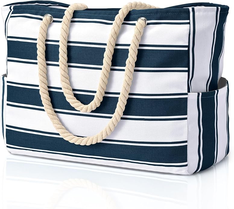 Becokan Beach Bags for Women Large Waterproof Beach Tote Bag Zipper Beach Bags Waterproof Sandproof Swim Pool Bag Large Tote