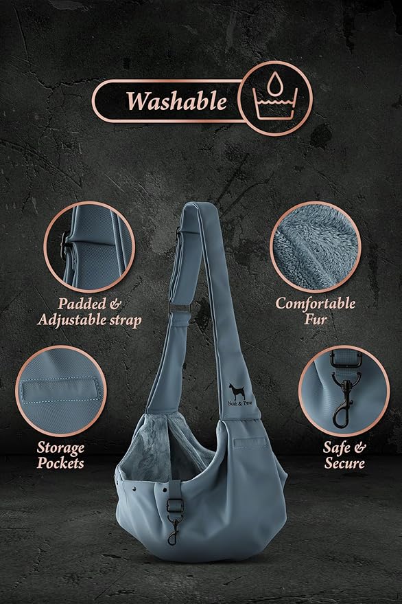 Noah & Paw Dog Sling Carrier for Small Dogs 3-10lb, Dog Sling for Small Dogs and Cats, Dog Carrier with Adjustable Padded Strap, Premium Twill, Lined with Fur, Double Safety Feature, Machine Washable