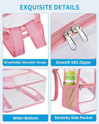 Paxiland Clear Backpack Stadium Approved 12×12×6 with Reinforced and Wider Shoulder Straps, Small Clear Bag for Schools, Concerts, Work, Festivals and Sporting Events - Pink