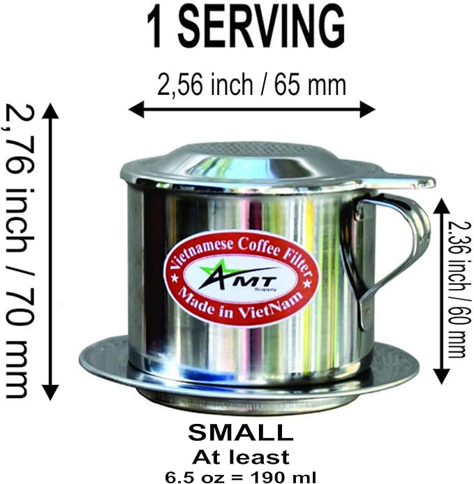AMT 6.5 oz Coffee Maker, Phin Filter, Screw Down Coffee Dripper for Vietnamese Style Coffee at Home or Office