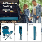 ALPHA CAMP Camping Chairs 250LBS Capacity, Heavy Duty Folding Chair with 4-Can Cooler Bag, Portable Outdoor Chair with Cup Holder for Adults, Collapsible for Tailgating, Beach, Fishing,Black,2PC