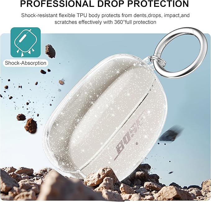 Aircawin for Bose Ultra Open Earbuds Case Glitter,Cute Sparkle Bling for Bose Ultra Open Case Cover 2024,Soft TPU Cover for Bose Open Ear Earbuds Accessories with Carabiner and Cleaning Pen-Glitter