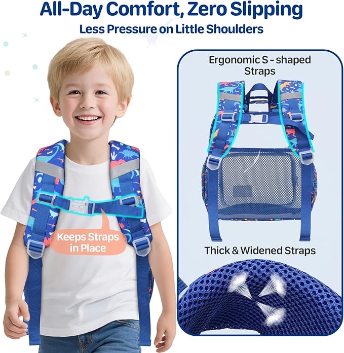 Bagseri Clear Backpack for Kids - 15 Inch Heavy Duty Bookbag for Kindergarten to Grade 2, Transparent School Bag with Reflective Strip, Fits Folders, Black Dino & Blue Dino