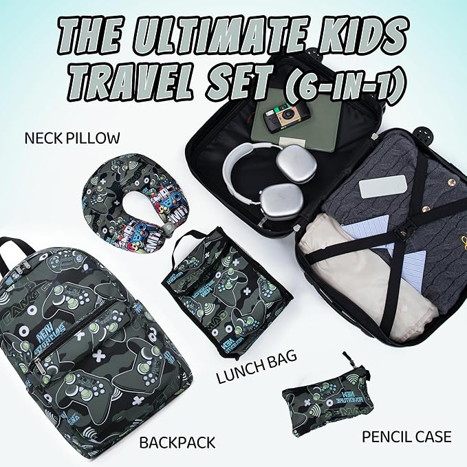 Rosamo Kid’s Luggage Set 6 Piece Suitcase Set 16" Hardside Luggage with Spinner Wheels Girls Boys Carry on Luggage Travel Rolling Luggage Airline Approved (Joystick)