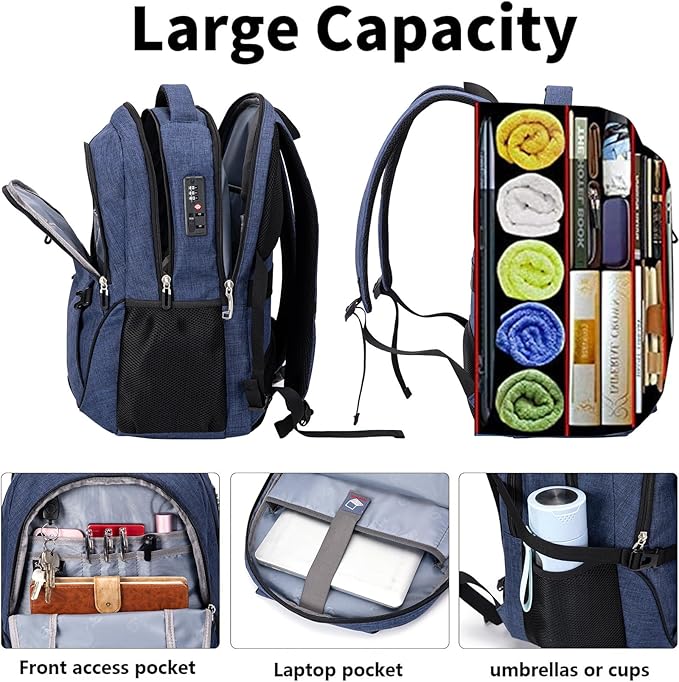SHRRADOO Anti Theft Laptop Backpack Travel Backpacks with Combination Lock for Women Men College Backpack Computer Bag Fits 17 Inch Laptop,Royal Blue