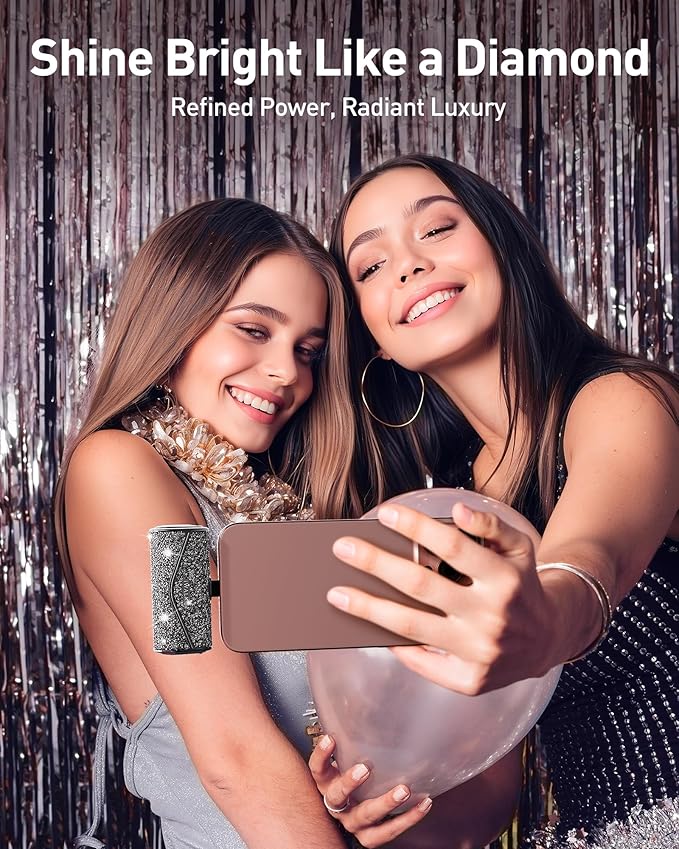 iWALK Upgraded Sparkly Portable Charger 22.5W, 5000mAh Power Bank for iPhone 17/16/15 Series, Mini Battery Pack with Built-in USB-C Connector Compatible with Samsung S25/24, iPad Pro/Air, AirPods