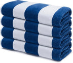 Velour Cabana Beach Towel 4 Pack, 30” x 60” Soft Plush Cotton Pool Towel, Absorbent Quick Dry Travel Towel for Beach, Pool, Spa (Classic Navy)