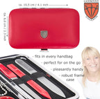 3 Swords Germany - Brand Quality 6 piece Manicure Pedicure Grooming kit Set - Scissors, Metal and Glass Nail File, Clipper, Tweezers with Synthetic Leather case - red/red Tools