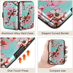 ELFISH Mini RFID Aluminum Wallet Credit Cards Holder Business Card Case Metal ID Case for Men Women（Pink Peach Blossom