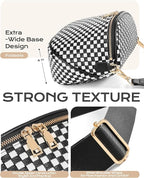 Trendy Woven Checkered Crossbody Bum Bag for Women，PU Leather Checkered Purse Fanny Packs Belt Bag (Woven Bum Bag - Black)