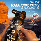 DYSANKY National Parks Water Bottle – 32 oz Insulated Stainless Steel Bottle with 63 Hand-Drawn Park Stickers, Carrier Bag, Strap & Gift Box – BPA-Free – Ideal for Hiking, Camping & Travel