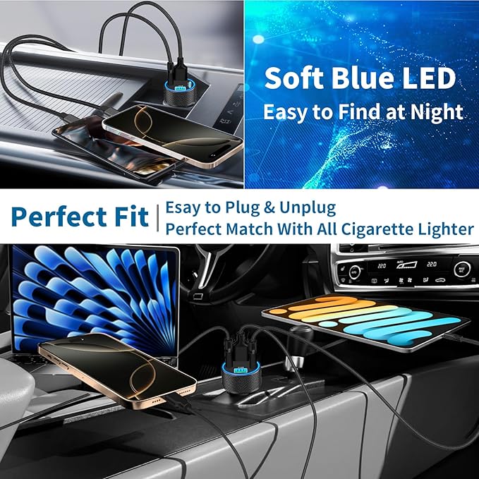 USB C Car Charger, KYOHAYA 2Pack 90W 4-Port Dual USB-C & USB-A Car Power Cigarette Lighter PD/QC3.0 Type C Car Carplay Charger Fast Charging for iPhone 17 17 Pro 16 15 14 13 12 11/Galaxy S26 S25/Pixel