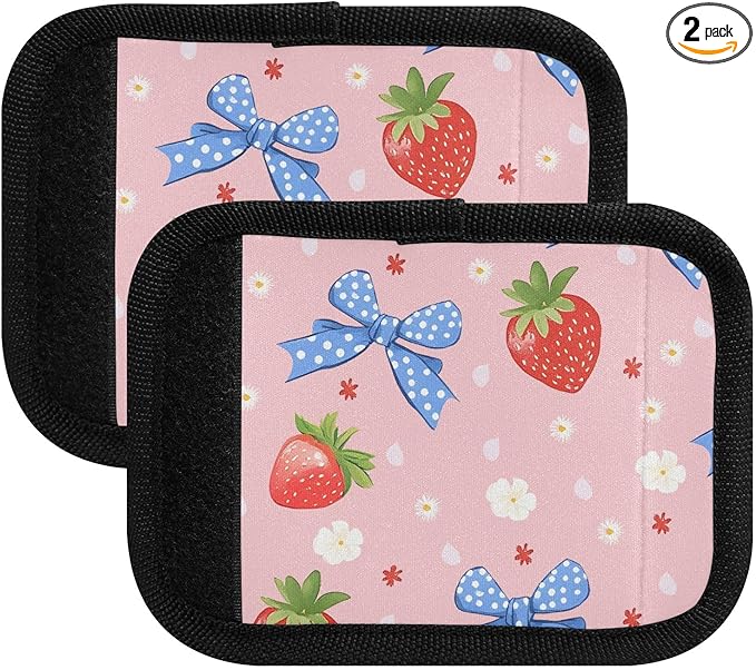 Strawberry Blue Bow Luggage Handle Wrap for Suitcase Luggage Tags Handle Covers Identifiers Soft Decorations Travel Accessories 2 Pack