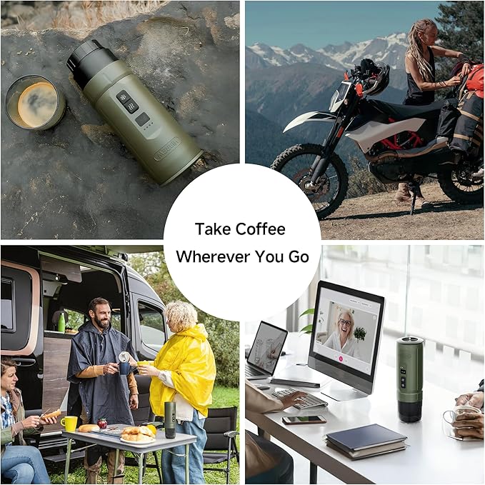 HIBREW H4C Classic - Portable Electric Espresso Machine, USB-C Rechargeable Coffee Maker with Removable Battery, Compatible with Ground Coffee & NS Capsules, Travel & Home(Green)