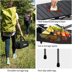 Anbte 3ft Aluminum Roll Top Camping Table Max 27.5", 2 Adjustable Height Folding Camping Table Waterproof with Storage Net and Bag for BBQ Picnic Tailgating Backyard RV Travel, 32.2” x 16”, Pure Black