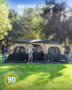FanttikOutdoor Instant Cabin Tent 6/8/10/12 Person Camping Tent Setup in 60 Seconds with Rainfly & Windproof Portable with Carry Bag for Family Camping & Hiking, Upgraded Ventilation, Khaki